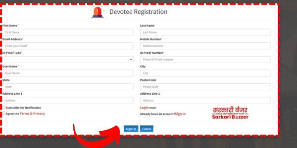 Sabarimala Online Booking registration form