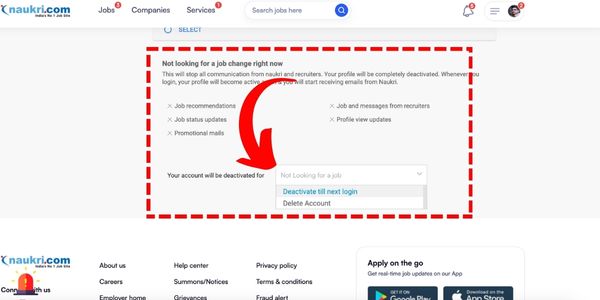 how to activate deactivate naukri account select delete account the okay