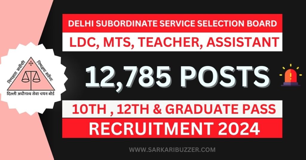 DSSSB Recruitment 2024, 12785 Posts Online Form 2024